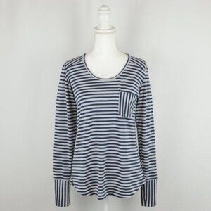 Kavu Women's Small Gray Blue Striped Scoop Neck Long Sleeve Knit Pocket Tee